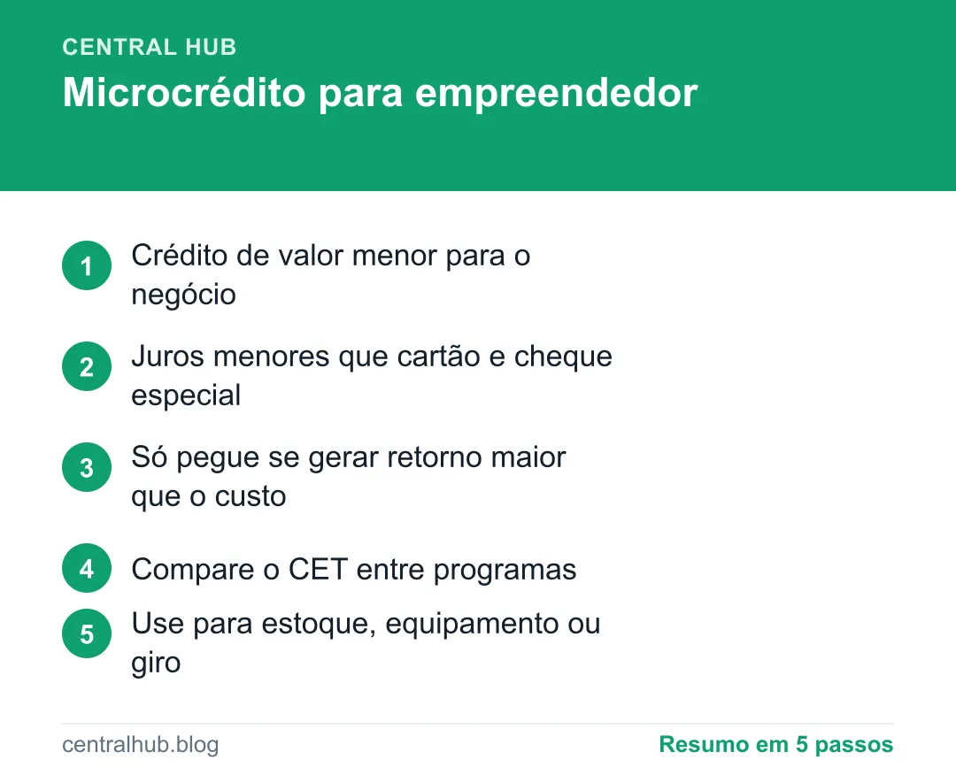 Resumo em passos: Microcrédito para empreendedor: como conseguir e usar bem
